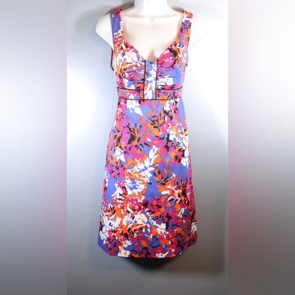 Donna Ricco New York Floral Fit & Flare Dress | Size 8 | Pink Blue Orange - Picture 4 of 14